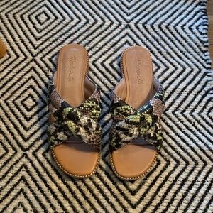 Madewell Women's Snakeskin Slide Sandals - Green and Brown